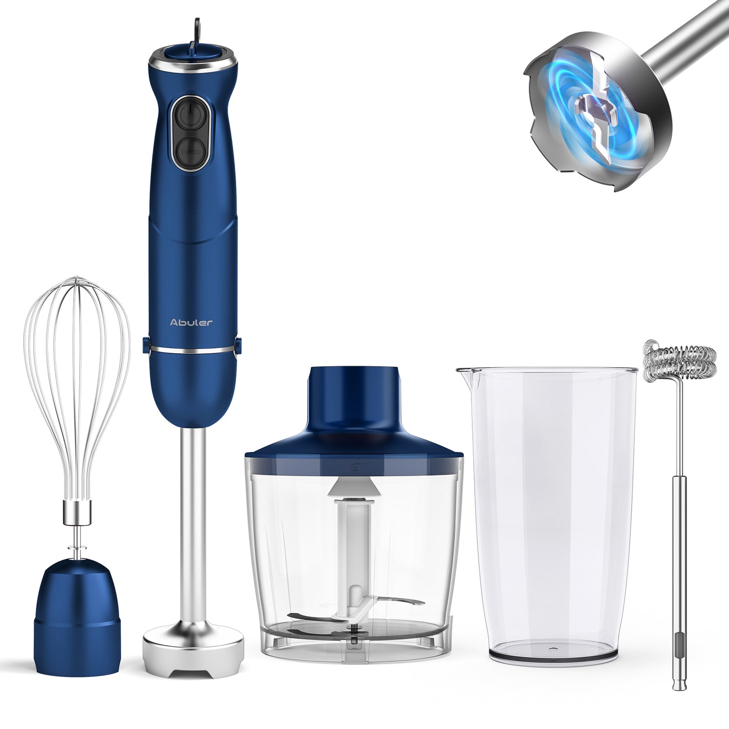 Immersion Blender Hand Blender, Abuler 1000W Hand Mixer Stick, 5-in-1, 12 Speed BPA-Free Stick Blender 304 Stainless Steel, Chopper, Whisk, Milk Frother, Beaker, Smoothies, Milkshake, Purée Baby Food, Sauce, Dips, Mayo