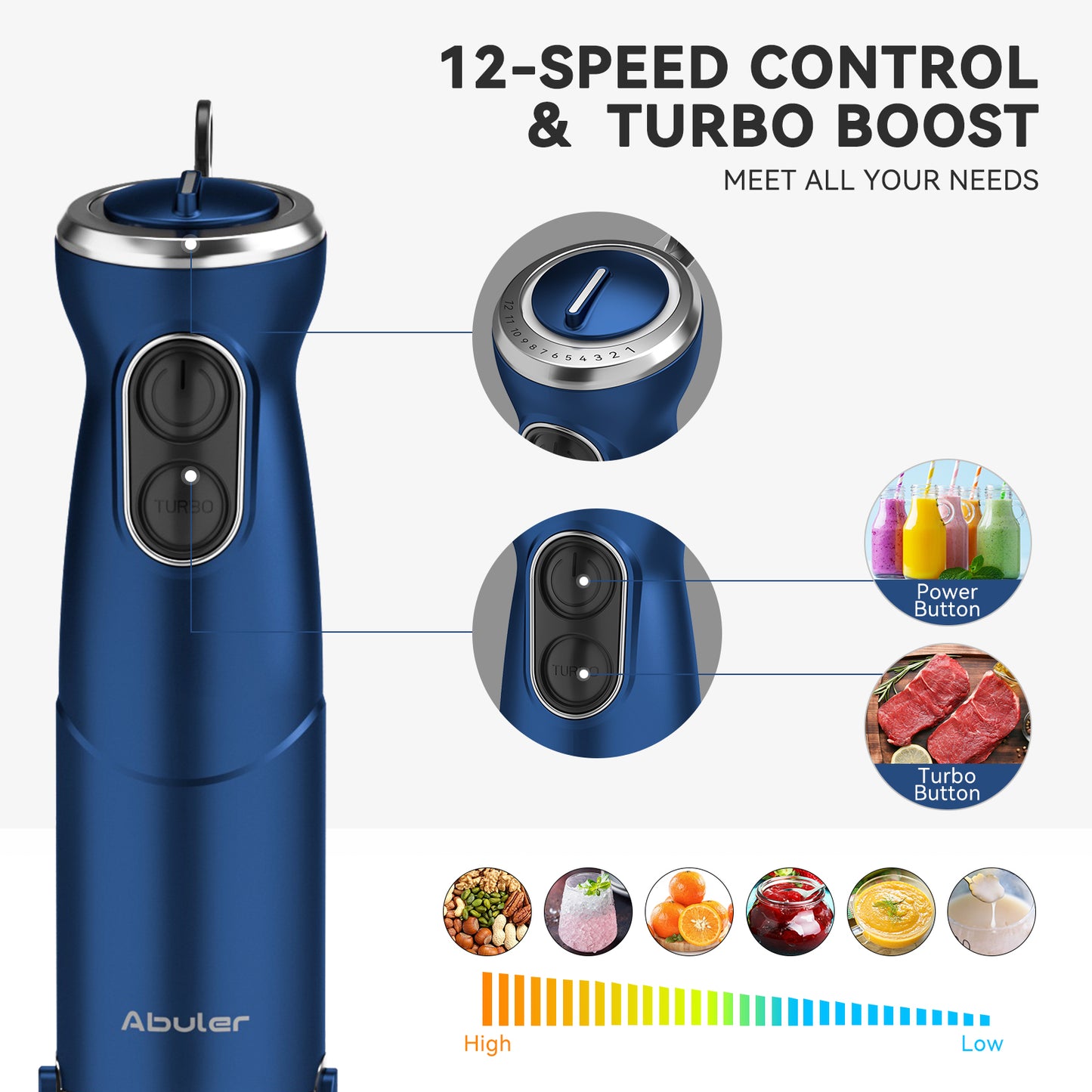 Immersion Blender Hand Blender, Abuler 1000W Hand Mixer Stick, 5-in-1, 12 Speed BPA-Free Stick Blender 304 Stainless Steel, Chopper, Whisk, Milk Frother, Beaker, Smoothies, Milkshake, Purée Baby Food, Sauce, Dips, Mayo