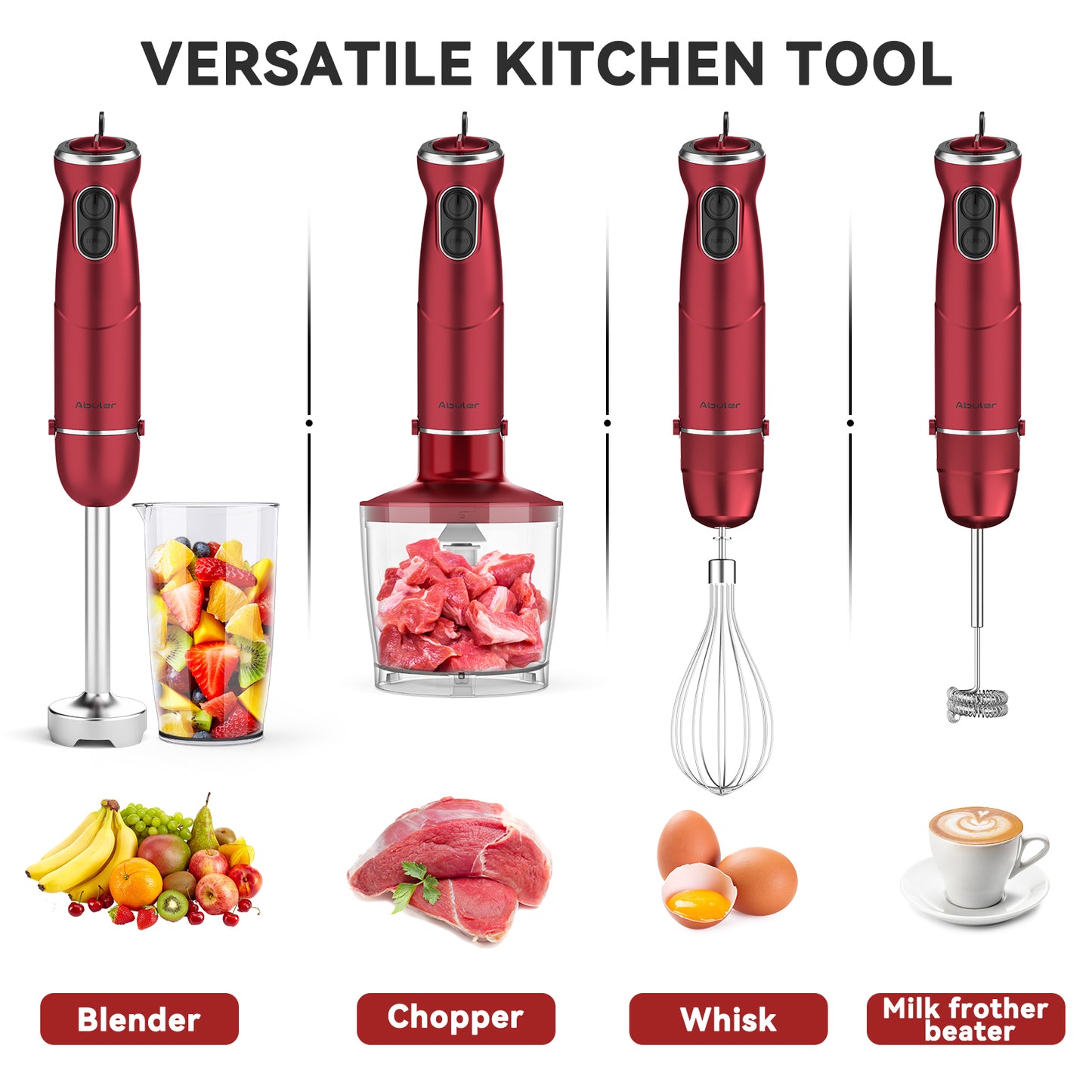 Abuler 5-in-1 1000W Handheld Mixer, 12 Speed BPA-Free Stick Blender