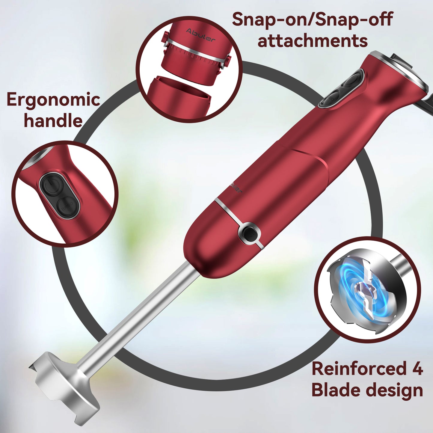 Abuler 5-in-1 1000W Handheld Mixer, 12 Speed BPA-Free Stick Blender