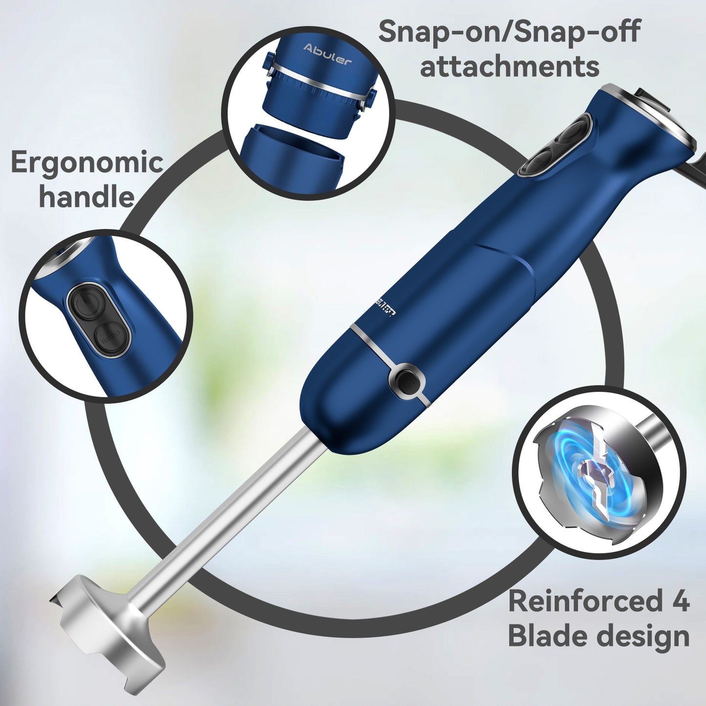 Immersion Blender Hand Blender, Abuler 1000W Hand Mixer Stick, 5-in-1, 12 Speed BPA-Free Stick Blender 304 Stainless Steel, Chopper, Whisk, Milk Frother, Beaker, Smoothies, Milkshake, Purée Baby Food, Sauce, Dips, Mayo