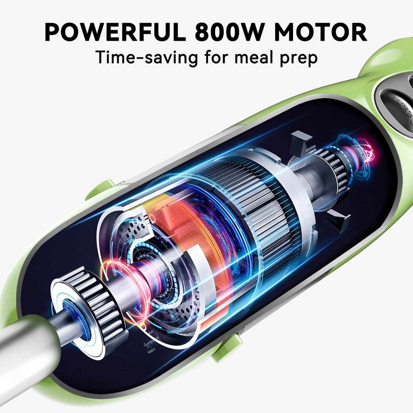 Abuler 5-in-1 Immersion Hand Blender: Powerful 800W, 12 Speeds, Stainless Steel, Mixing Beaker, Chopper, Whisk, Milk Frother - Green