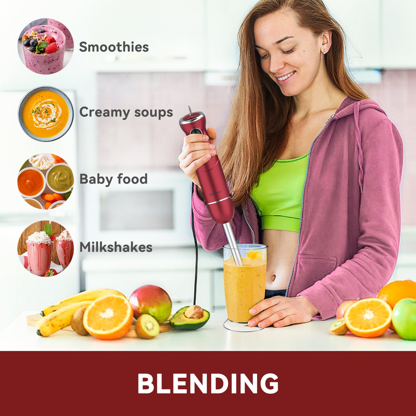 Abuler 5-in-1 1000W Handheld Mixer, 12 Speed BPA-Free Stick Blender