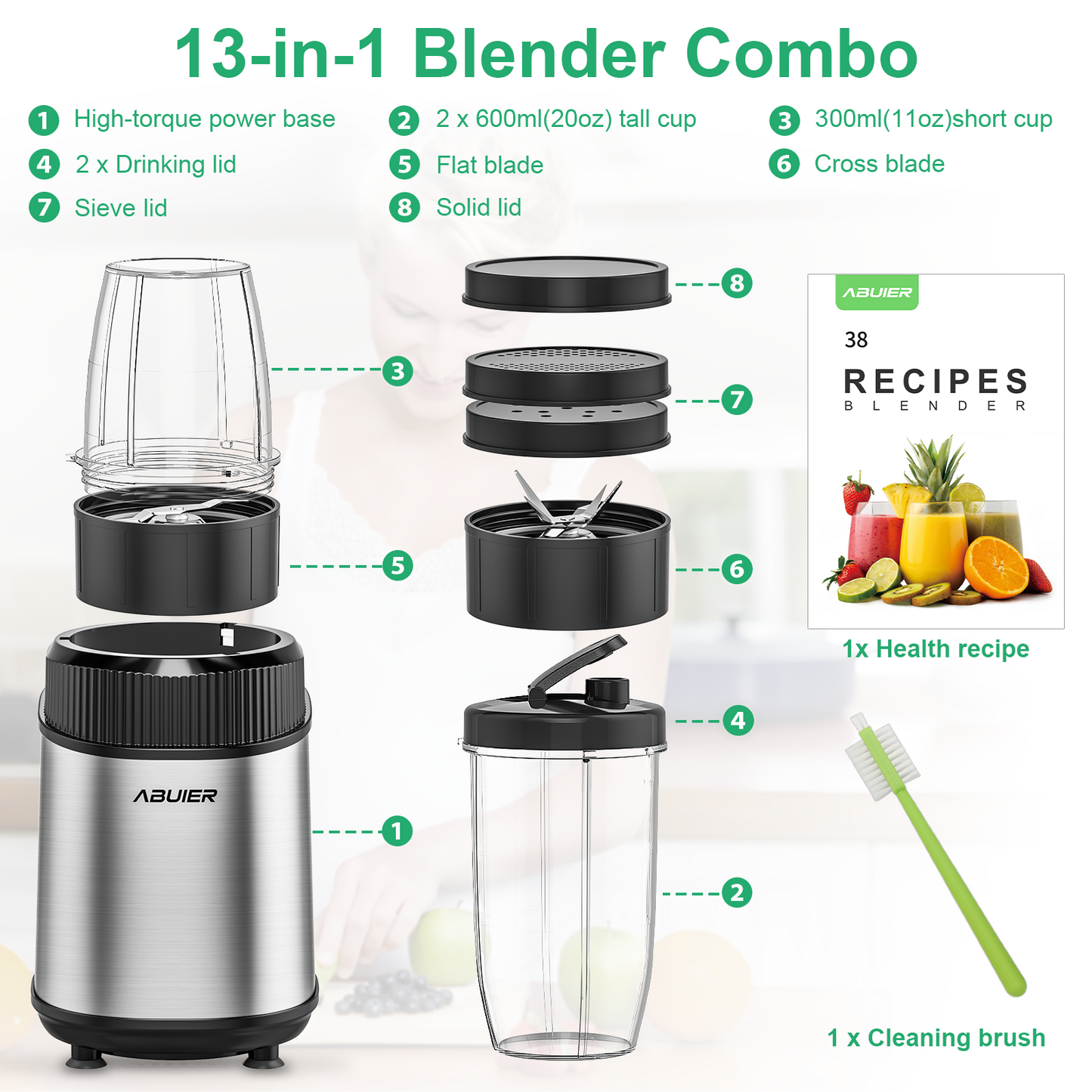 Abuler BL311B Powerful 900W Blender for Shakes and Smoothies with To-Go Cups