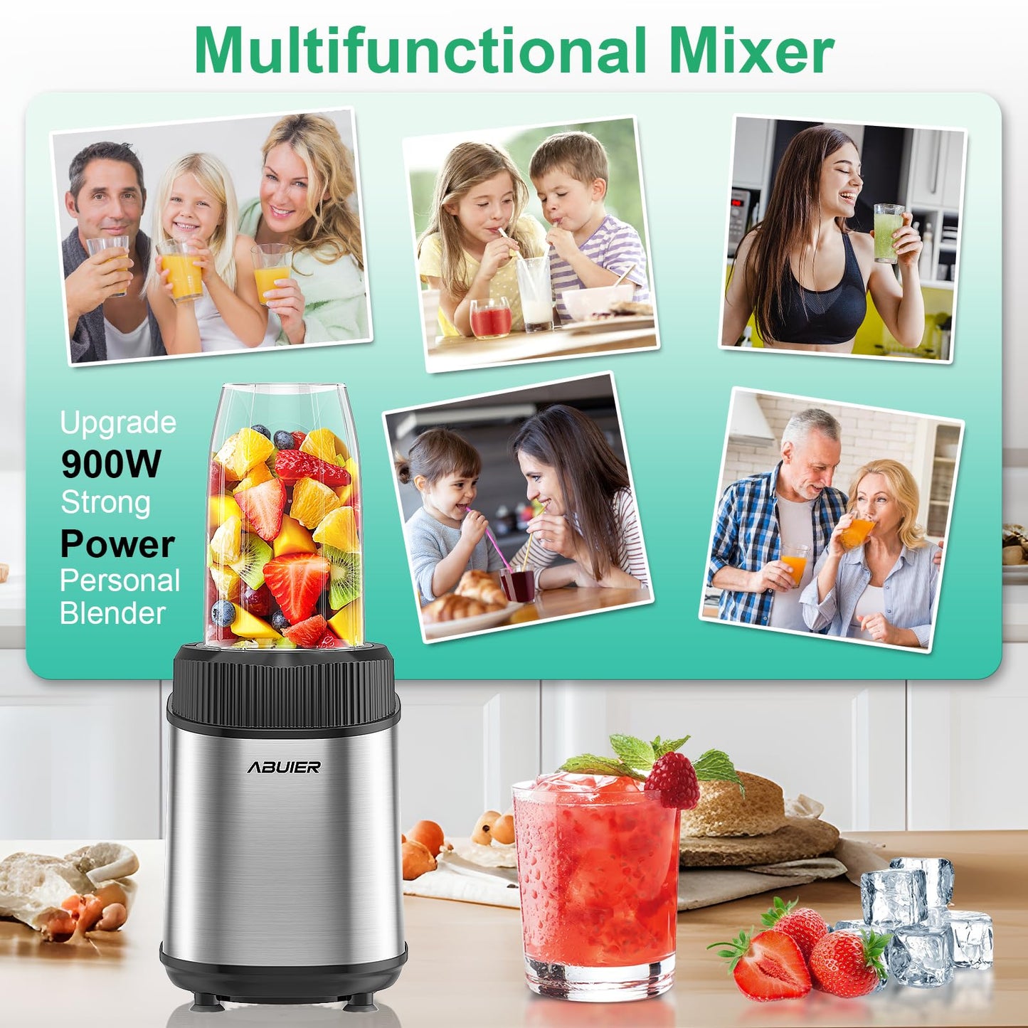Abuler BL311B Powerful 900W Blender for Shakes and Smoothies with To-Go Cups