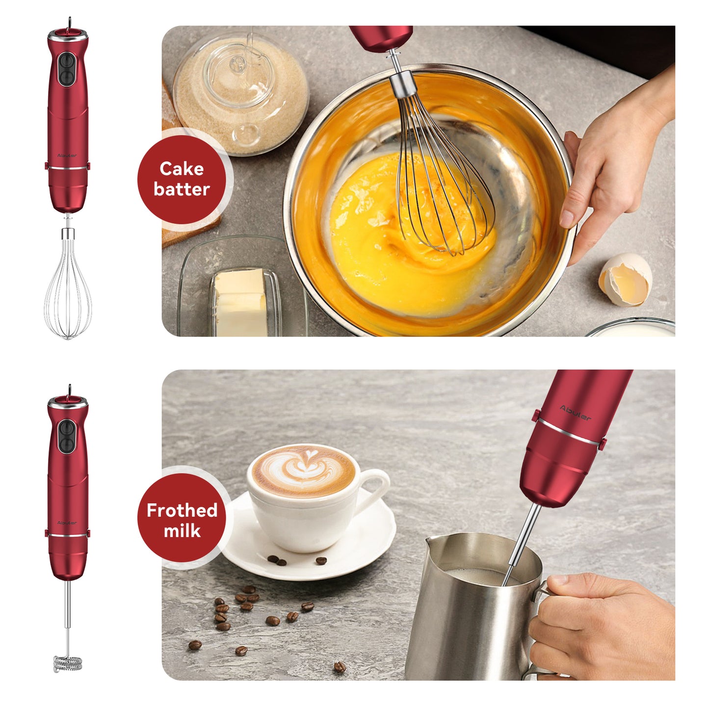 Abuler 5-in-1 1000W Handheld Mixer, 12 Speed BPA-Free Stick Blender