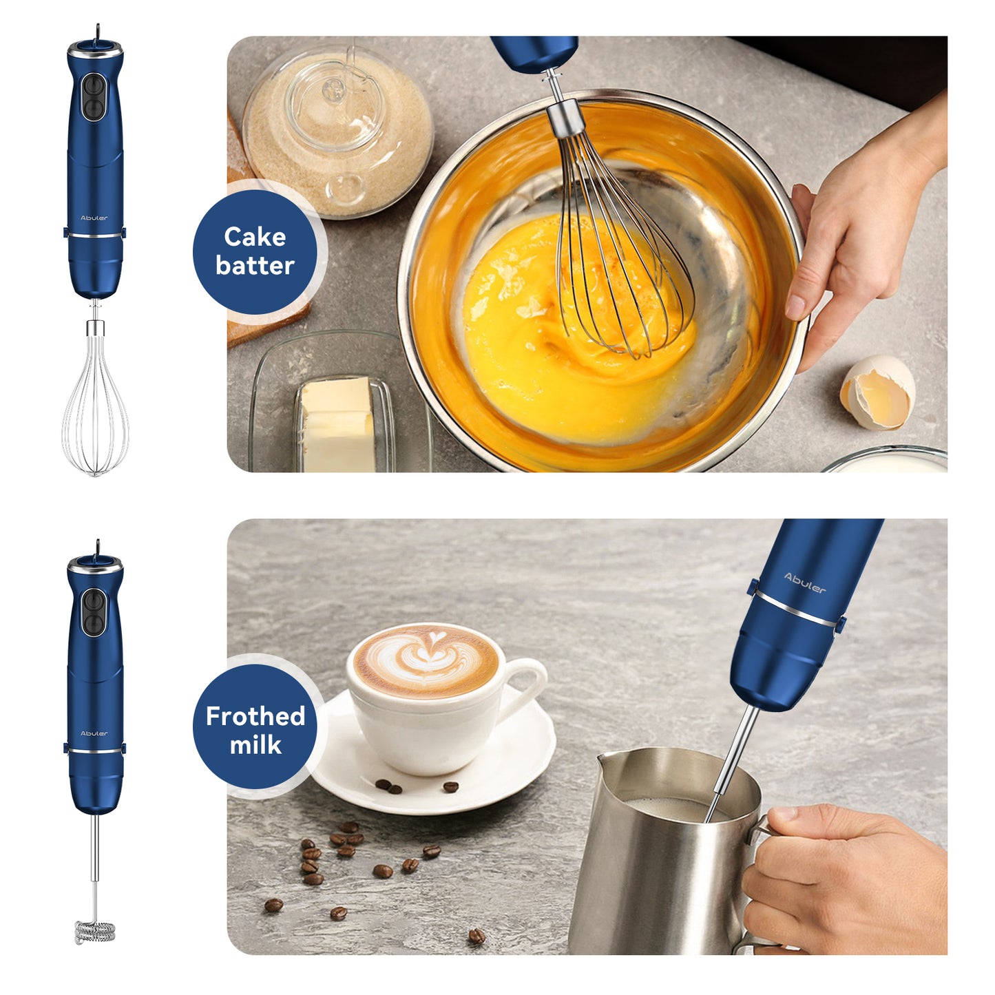 Immersion Blender Hand Blender, Abuler 1000W Hand Mixer Stick, 5-in-1, 12 Speed BPA-Free Stick Blender 304 Stainless Steel, Chopper, Whisk, Milk Frother, Beaker, Smoothies, Milkshake, Purée Baby Food, Sauce, Dips, Mayo