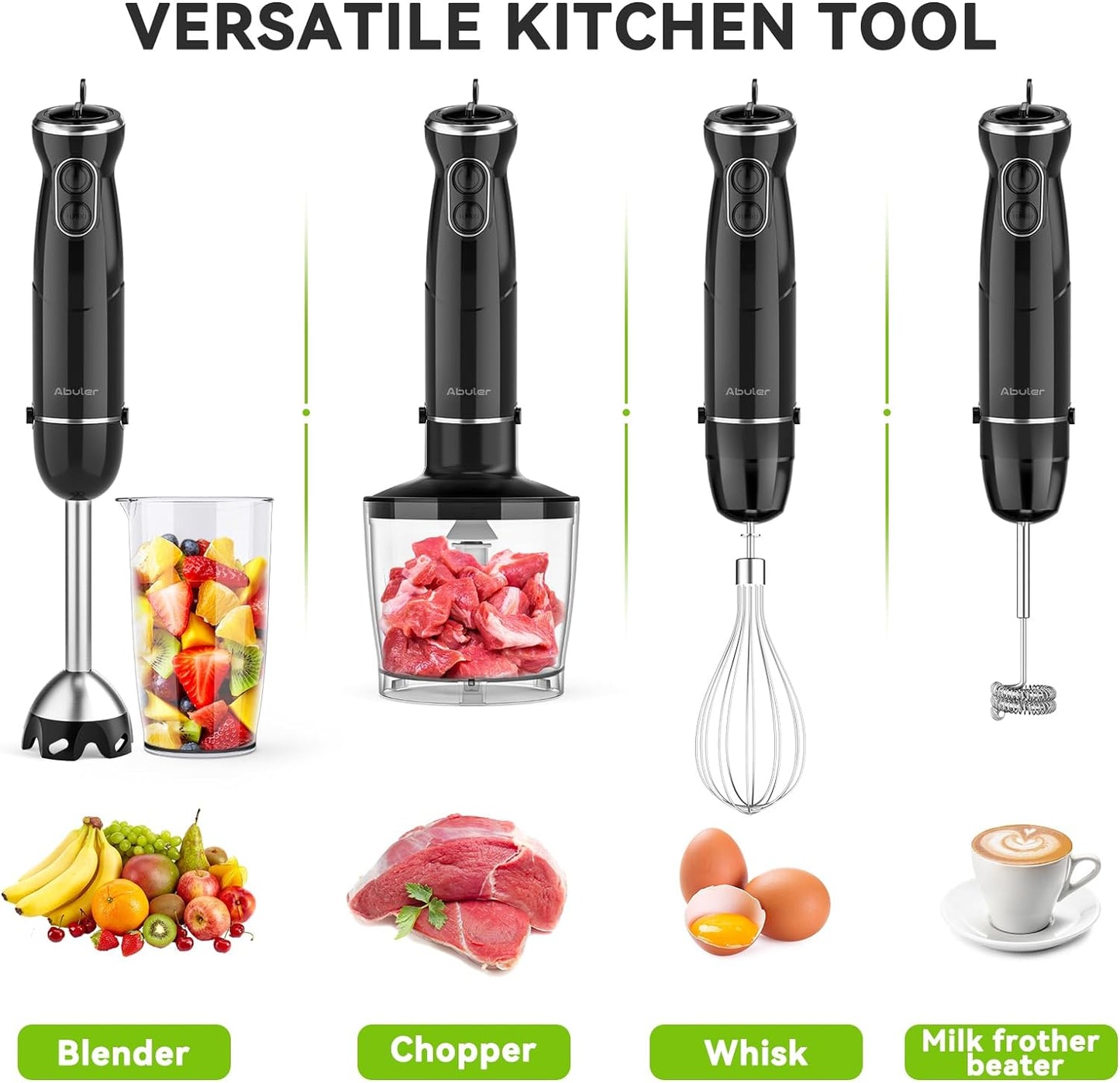 Immersion Blender Handheld, 800W Scratch Resistant Hand Blender, Abuler 5 in 1 Emulsifier Blender Mixer, BPA-Free 12 Speed Stick Blender, Beaker, Chopper, Whisk, Frother, for Soup, Sauce (Black)