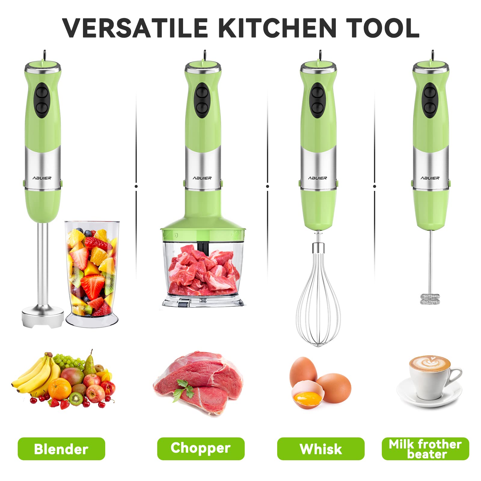 Immersion Blender 5 in 1 Hand Blender, Abuler 800W Hand Mixer Stick,  5-in-1, 12 Speed and Turbo Mode Handheld Blender 304 Stainless Steel, With  600ml