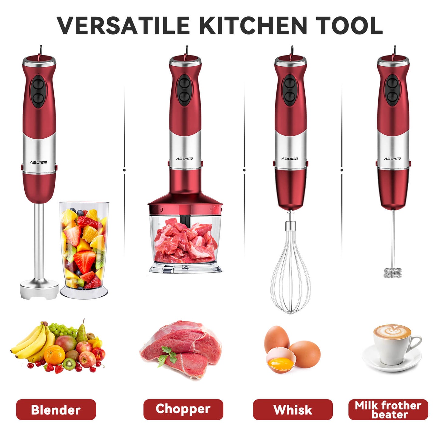 Abuler 5-in-1 800W Handheld Mixer, 12 Speed BPA-Free Stick Blender