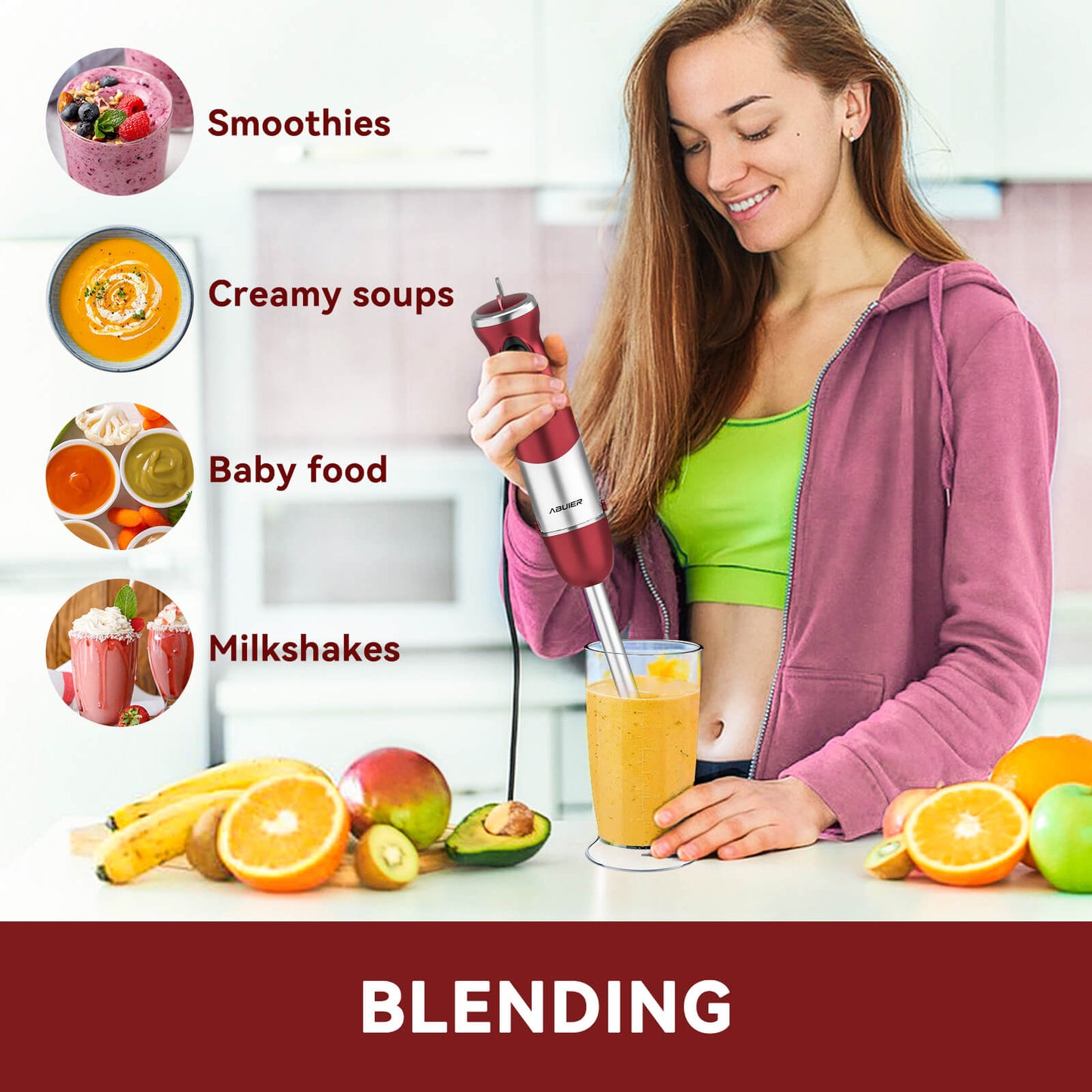 Abuler 5-in-1 800W Handheld Mixer, 12 Speed BPA-Free Stick Blender