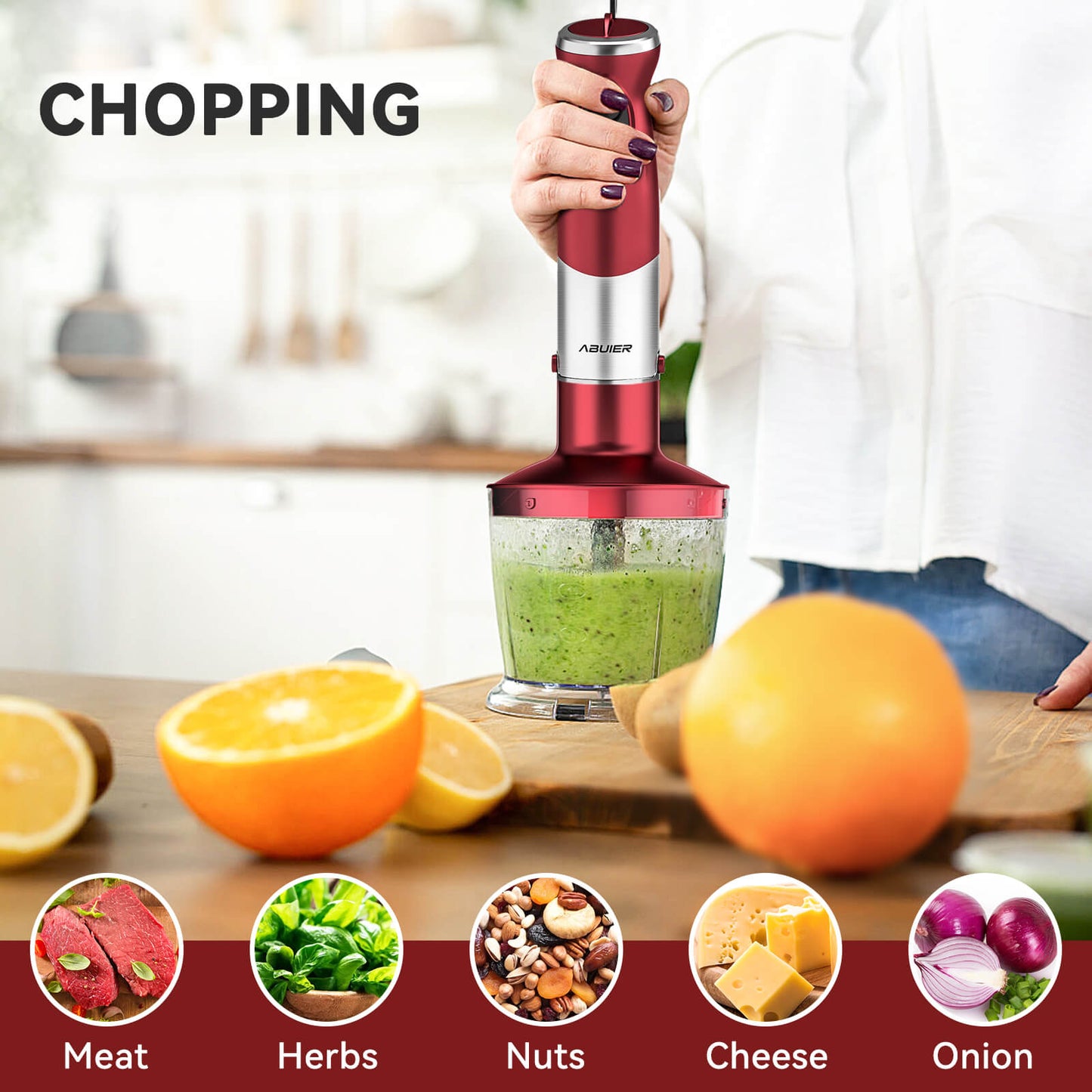 Abuler 5-in-1 800W Handheld Mixer, 12 Speed BPA-Free Stick Blender