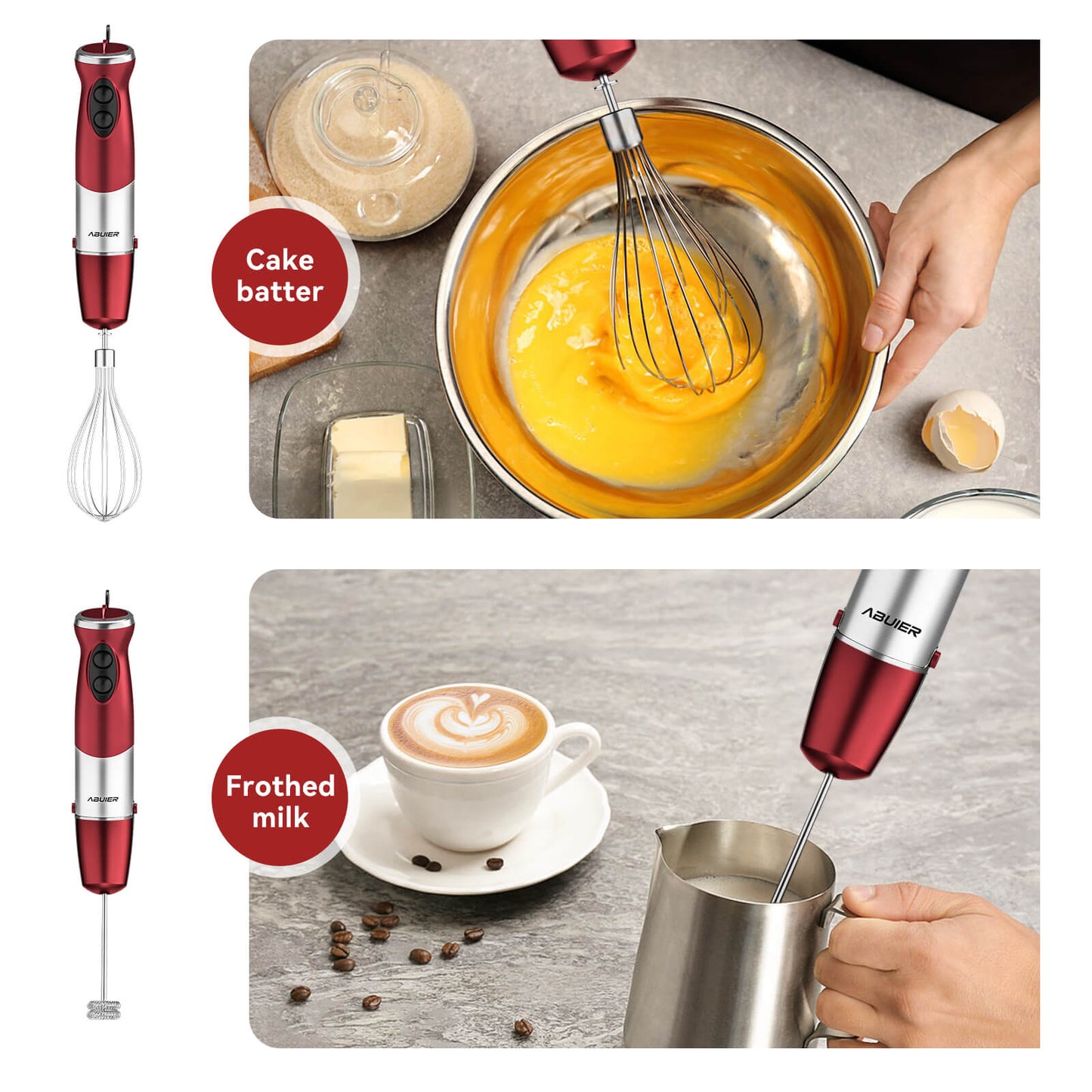 Abuler 5-in-1 800W Handheld Mixer, 12 Speed BPA-Free Stick Blender