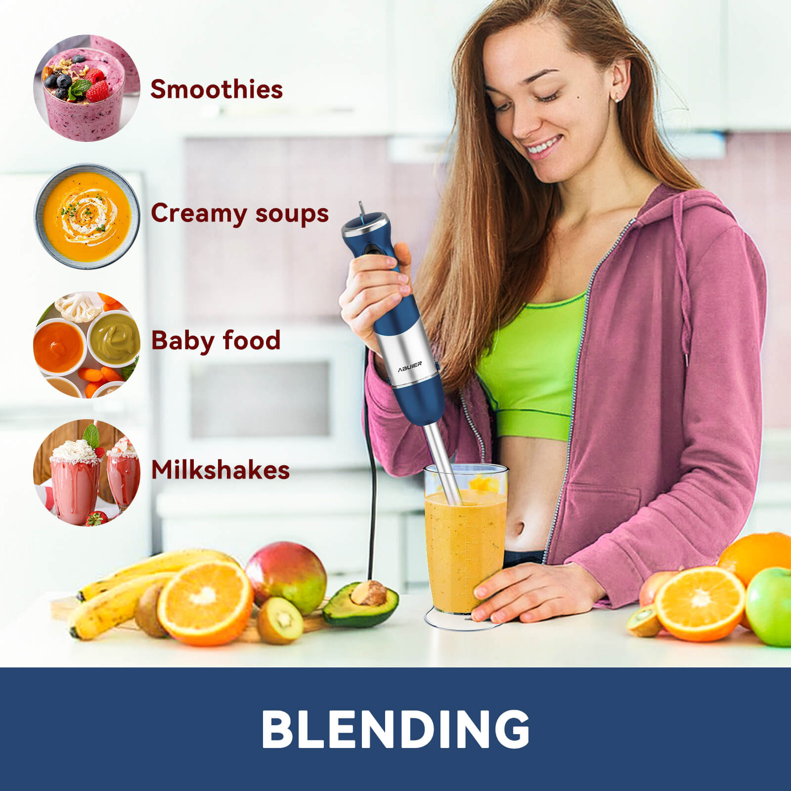 Handheld Blender, Electric Hand Blender, Immersion Blender Portable Stick  Mixer With Stainless Steel Blades For Soup, Smoothie, Puree